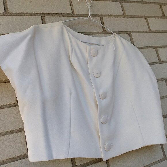 Vintage 60s Off-White Bolero Dress Jacket 42"B Rockabilly Formal Crepe Chiffon - Picture 4 of 10